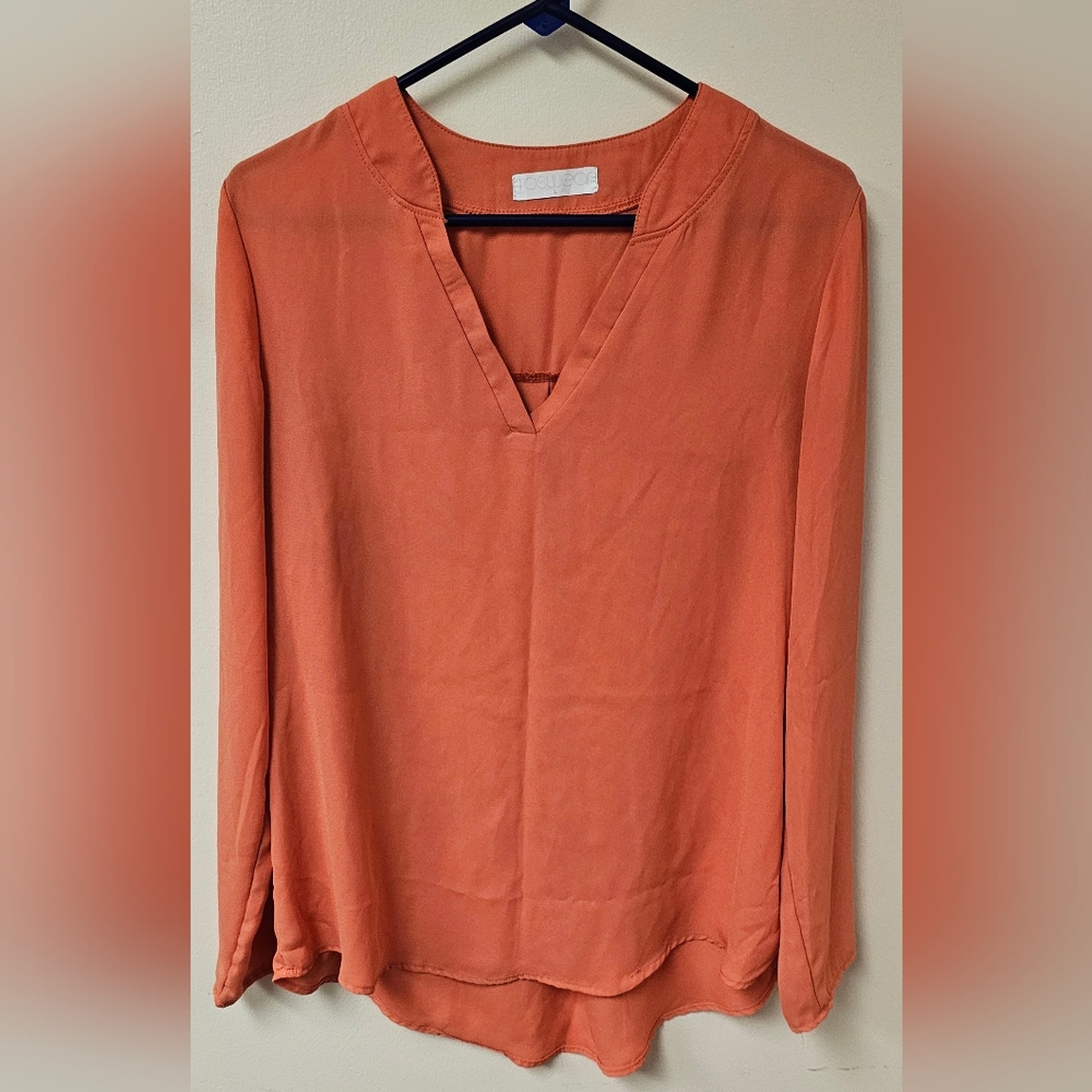 Elegant V-Neck Long Blouse in Warm Orange